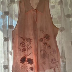 Women’s sleeveless button down linen shirt - dusty pink- Size -M